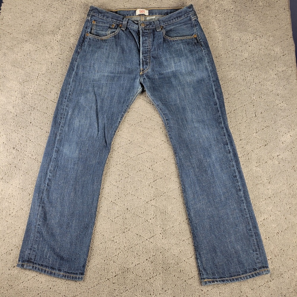 Levis‎ 501 Jeans Mens 34x30 Blue Button Fly Straight Leg Medium Wash Denim